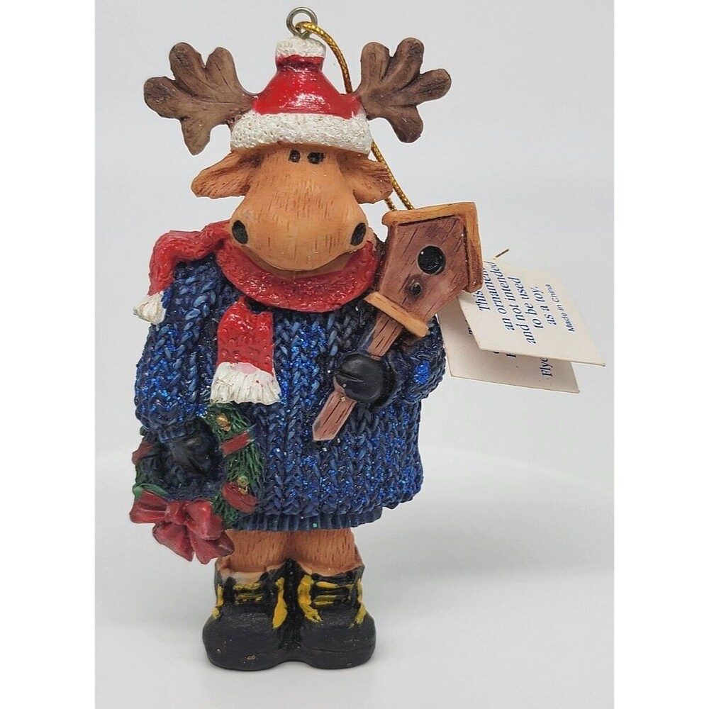 Moose Christmas Ornament Marathon Resin Holiday Decor Santa Hat Wreath Glitter